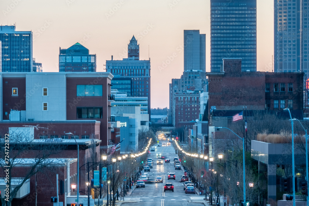 Wall mural Des Moines Iowa skyline in USA at night