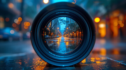 camera lens in a narrow shot for photographic purposes - obrazy, fototapety, plakaty