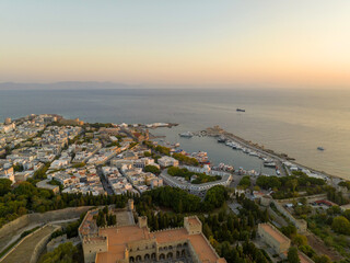 Rhodes island New town and bay skyline on a beautiful clear day