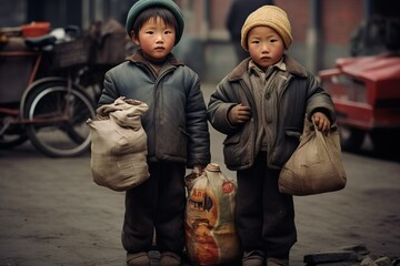 close up shot of kids selling food in street 