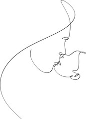 Abstract mother with a child in continuous one line drawing art style. Mother`s Day card. Woman hugging her baby. Happy motherhood concept. Modern vector illustration