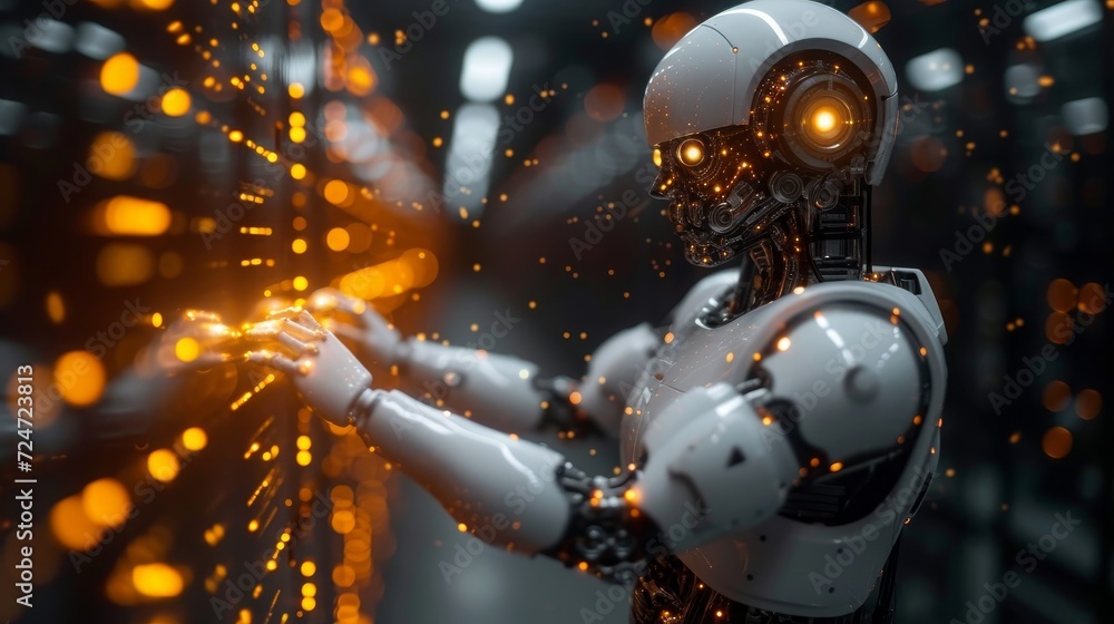 Poster He uses website or software technology AI for chatbots, chat algorithms, generating images, coding, and data analysis using a smart robot AI.