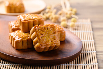 Chinese mooncake, traditional dessert celebrating in Chinese festival mid autumn or new year