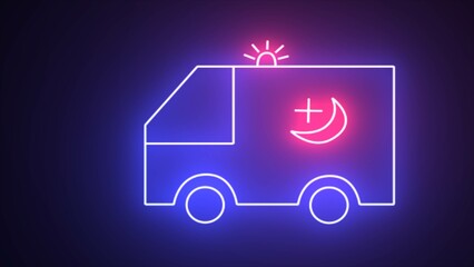 Glowing neon medical van. Detailed set of death icons. Ambulance icon. Ambulance, death outline blue neon icon. Medicine ingredient in neon style icon.