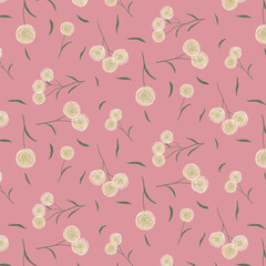 Pink repeat ditsy pattern of hand drawn wispy wildflowers