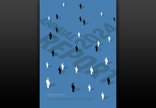 Blue modern annual report front cover page template with people icons