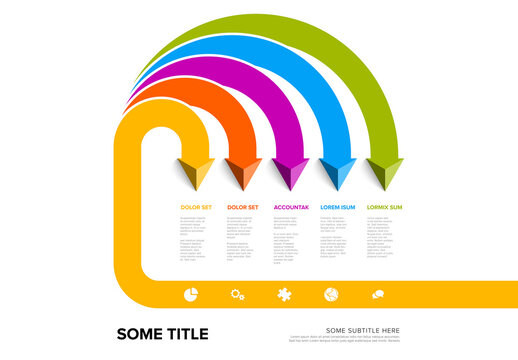 Multipurpose infographic with five elements and long curved back arrows