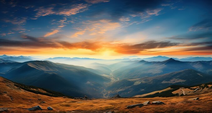 Mountain valley during sunrise. Natural summer landscape in Slovakia