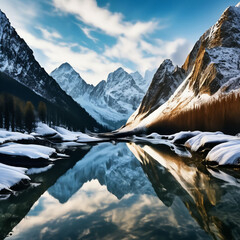 mountain lake near a mountain gorge