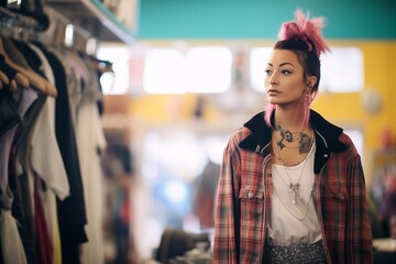 Fototapeta premium female in punk look browsing at a thrift shop
