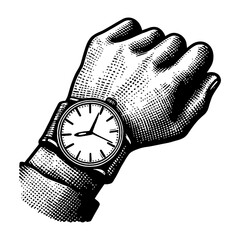hand with wristwatch sketch - obrazy, fototapety, plakaty