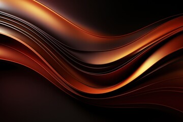 Abstract 3d luxury premium background, black flowing curved waves, golden accent, lighting effect
