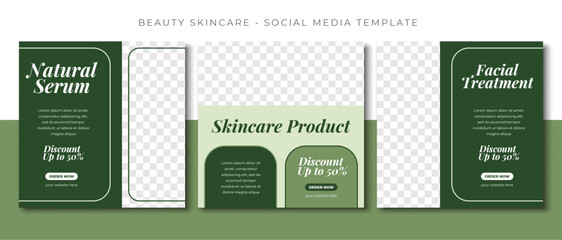 beauty spa skincare green social media post template design, event promotion banner vector