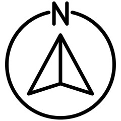 North direction arrow compass icon, lined icon vector, black and white outline icon symbol.