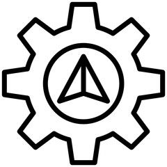 Gear navigation setting icon, lined icon vector, black and white outline icon symbol.
