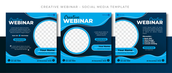 business webinar online course blue social media post template design, event promotion banner vector