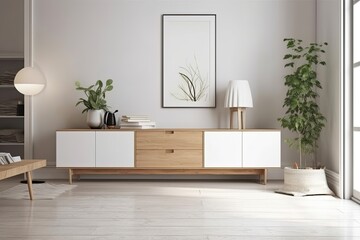 Fototapeta premium Mock cabinet in contemporary room with white walls