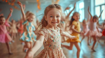 Muurstickers Dansschool Children are engaged in dancing lessons.