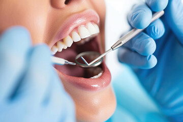Below view of dentist during teeth examination - obrazy, fototapety, plakaty
