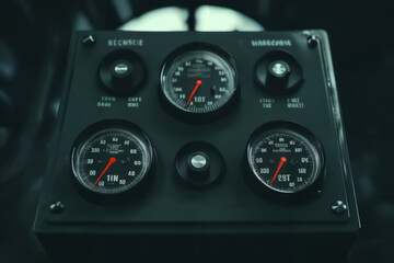 retro analog device for industry and scientific research and measurements, object closeup, concept of retro futurism electronics