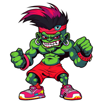 Green angry orc monster design. Green troll monster cartoon. Orc boy monster