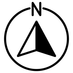 North direction arrow compass icon, solid glyph icon vector, black and white glyph icon symbol.
