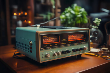 retro analog device for industry and scientific research and measurements, object closeup, concept of retro futurism lamp electronics