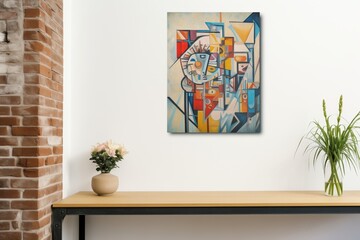 contemporary cubist painting on a white museum wall