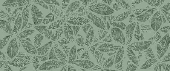 Abstract foliage botanical background vector. Green wallpaper of tropical plants, leaf branches, palm leaves, green line art. Foliage design for banner, prints, decor, wall art, decoration