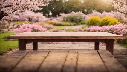 Bench surrounded by blooming cherry trees in a vibrant park during springBench surrounded by blooming cherry trees in a vibrant park during spring