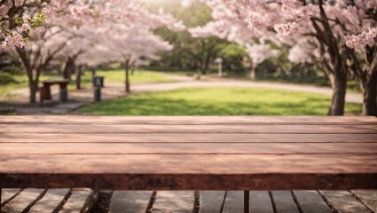 Bench surrounded by blooming cherry trees in a vibrant park during springBench surrounded by blooming cherry trees in a vibrant park during spring