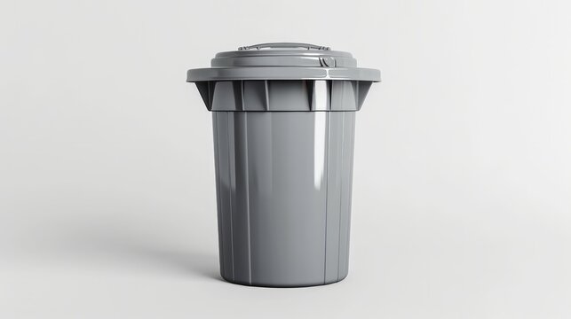 gray trash can on white background   