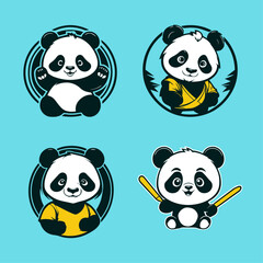 cute panda cartoon set design illustration vector