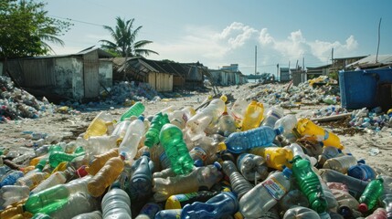 waste plastic bottles and other types of plastic waste at the Thilafushi waste disposal site.   