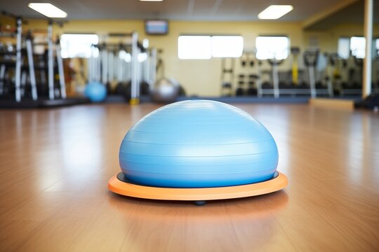 bosu ball balance trainer on gym floor
