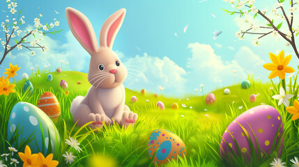 easter bunny with easter eggs poster background