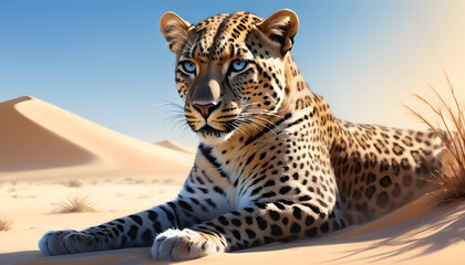 Majestic Leopard Lounging in the Sunny Sahara Desert at High Noon