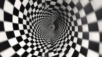 Dynamic Rotation and Resizing of black and white  Squares in Optical Illusion, Mesmerizing Pulsating Spiral.