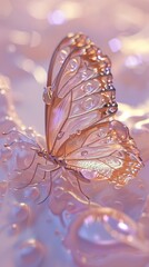 Dreamy and romantic butterfly with a light base and foam, rendered in a cinematic style with ray tracing