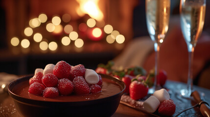 Obraz na płótnie Canvas Indulge in Romance: Decadent Chocolate Fondue for a Sweet Evening with Love