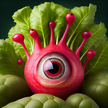 AI generated illustration of a radish with a monster eye