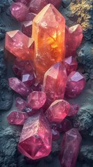 Ethereal magenta crystals glow with an inner light, surrounded by a mysterious mist