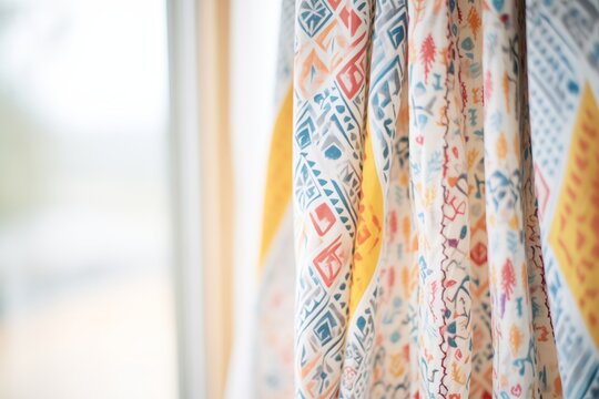 Detailed Shot Of Patterned Fabric On A Pulled Back Curtain