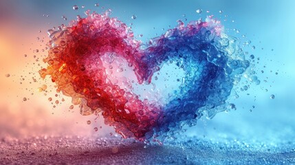  a red, white and blue heart shaped object floating on top of a body of water with bubbles in the shape of a red, white, blue, red, white, and blue, and blue heart shaped object.