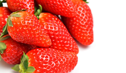Bunch of red ripe strawberries, close-up view macro photo