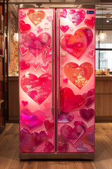 Romantic valentine's day decorated refrigerator with love and heart-shaped decor