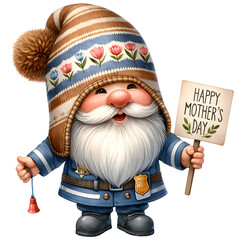 Cute Watercolor Gnome Mother's Day Clipart Illustration