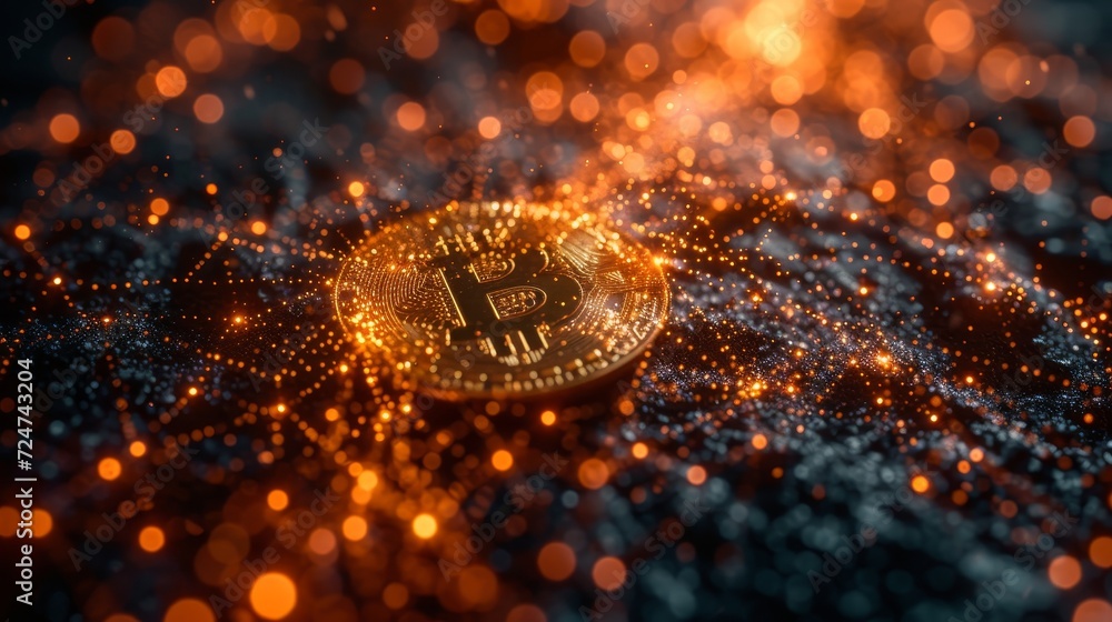 Poster Graph of Bitcoin Ethereum token coin symbol at rising trend in the digital cryptocurrency block chain market, online network digital money currency technology computer encryption, banner gold