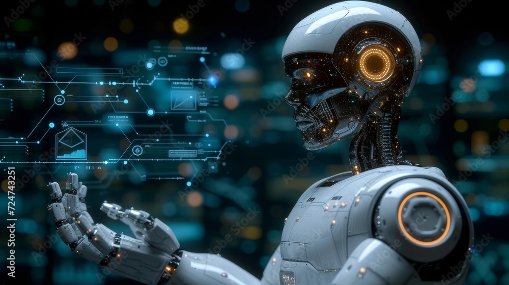 Aufkleber an artificial intelligence-enhanced robot hand will be used in medical healthcare practices to assis