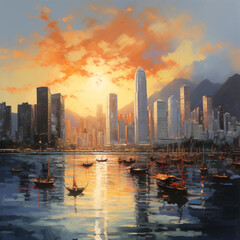 sunrise sunset of urban city, abstract painting